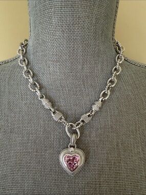 Judith Ripka Silver Heart Necklace with Pink Stone